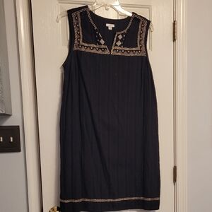 J. Jill Black Linen Lined Embroidered Sleeveless Dress